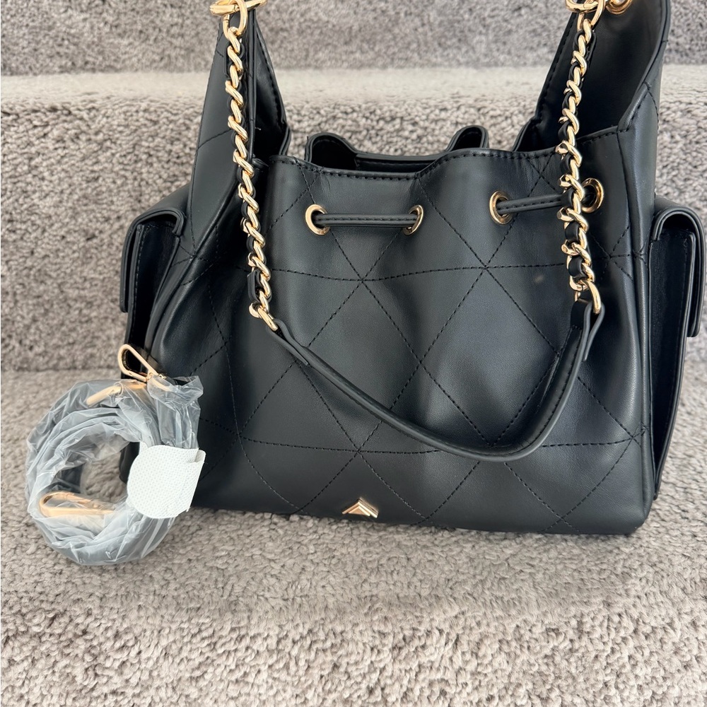 Aldo Black Quilted Shoulder Bag with Gold Accents